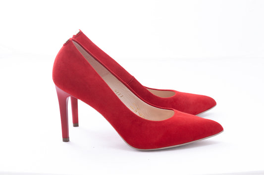 Elegant women's shoes made of genuine leather SALA 9111 red velour