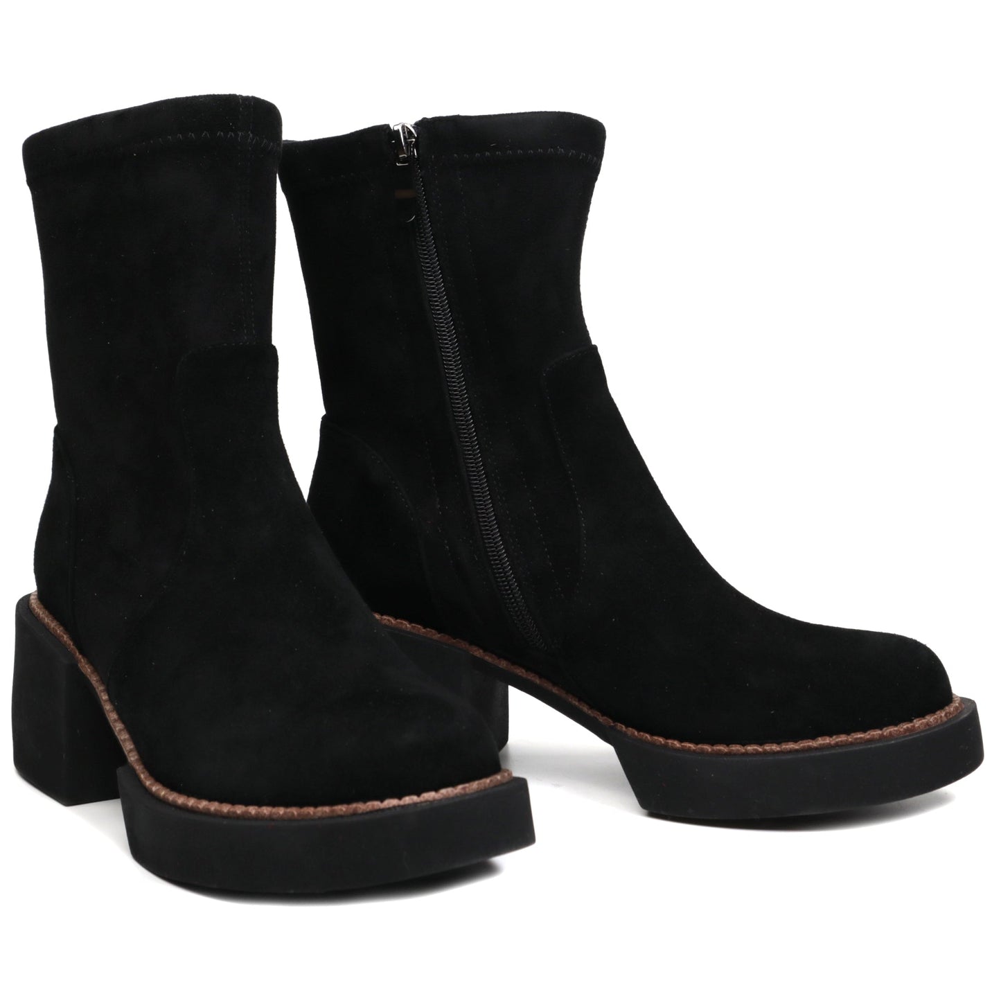 Women's casual boots, natural leather 2364, black velour