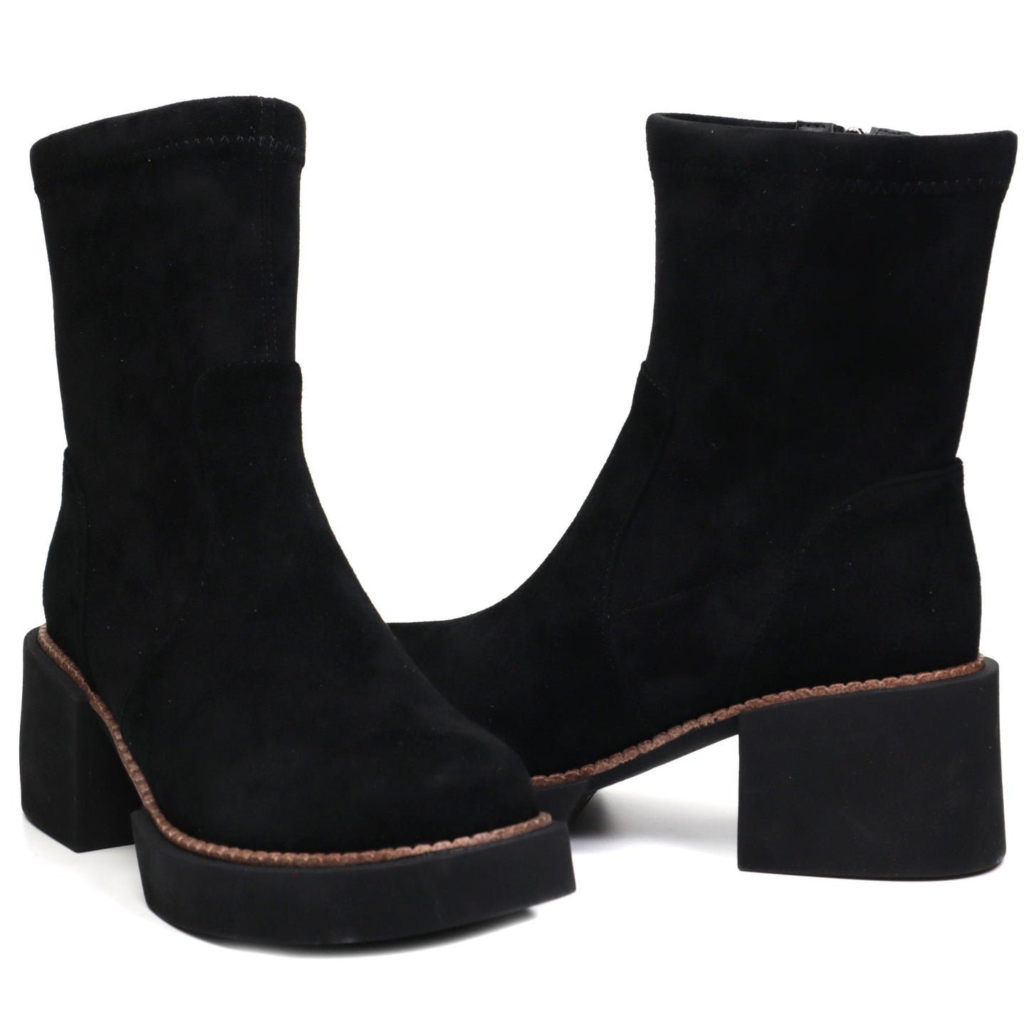 Women's casual boots, natural leather 2364, black velour