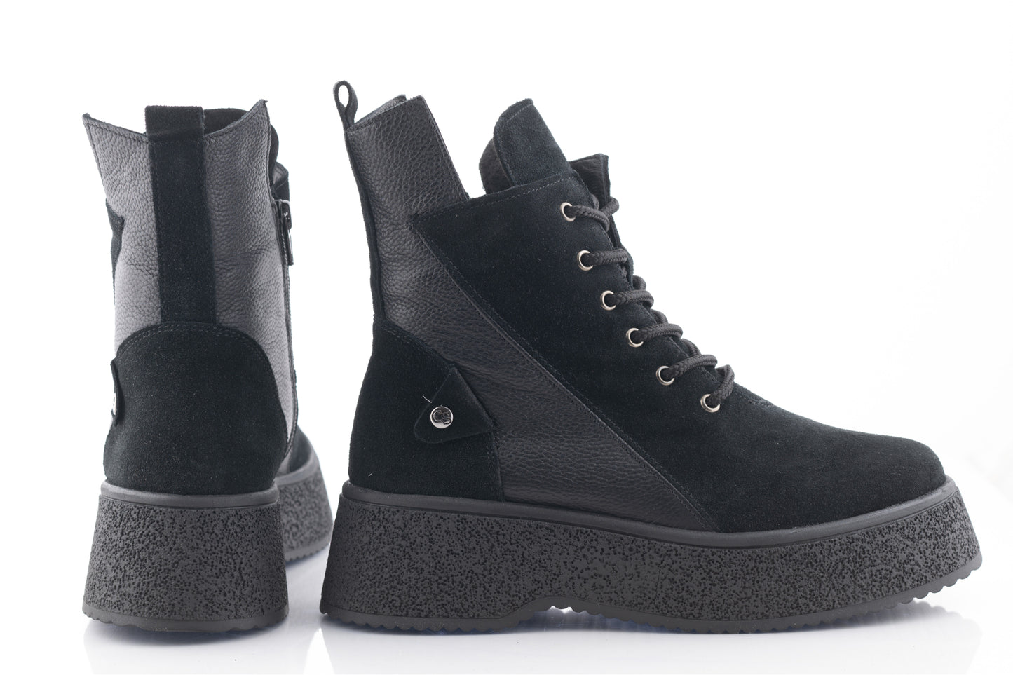 Women's casual boots natural leather CATALI 042 black velour