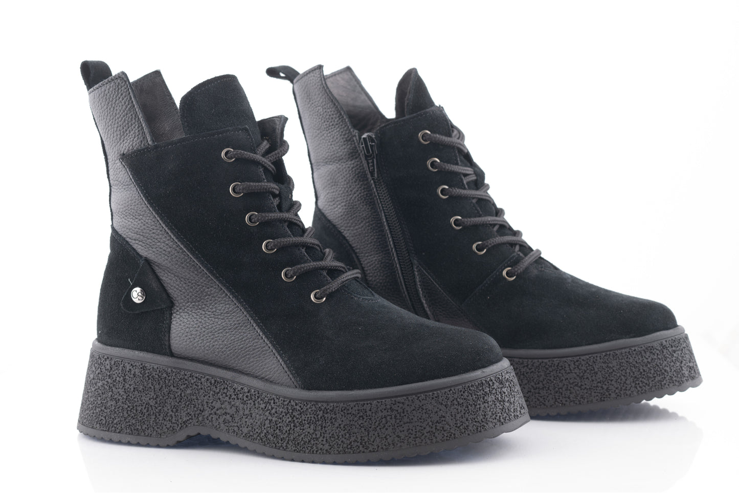 Women's casual boots natural leather CATALI 042 black velour