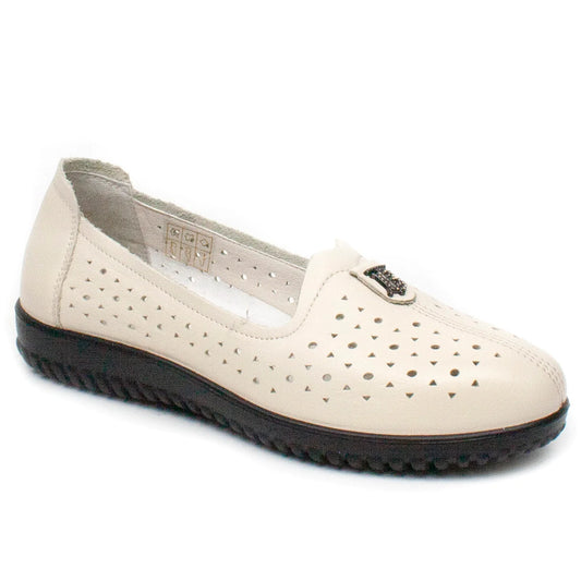 Pantofi dama casual piele naturala  FORMAZIONE 30107 crem perf