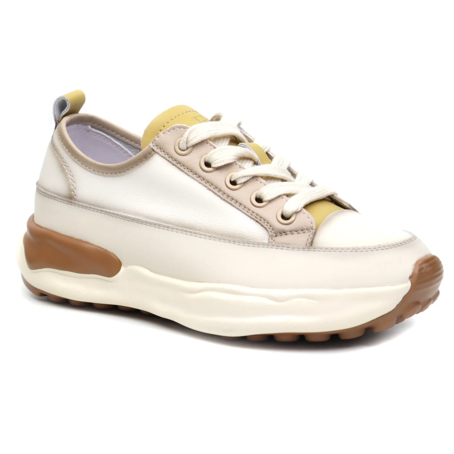 Women's sports sneakers natural leather FRANCO GERARDO 18001 beige yellow