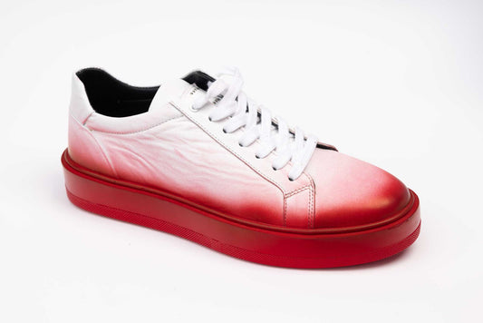 Pantofi din piele naturală casual pentru barbati 9800 Alb rosu