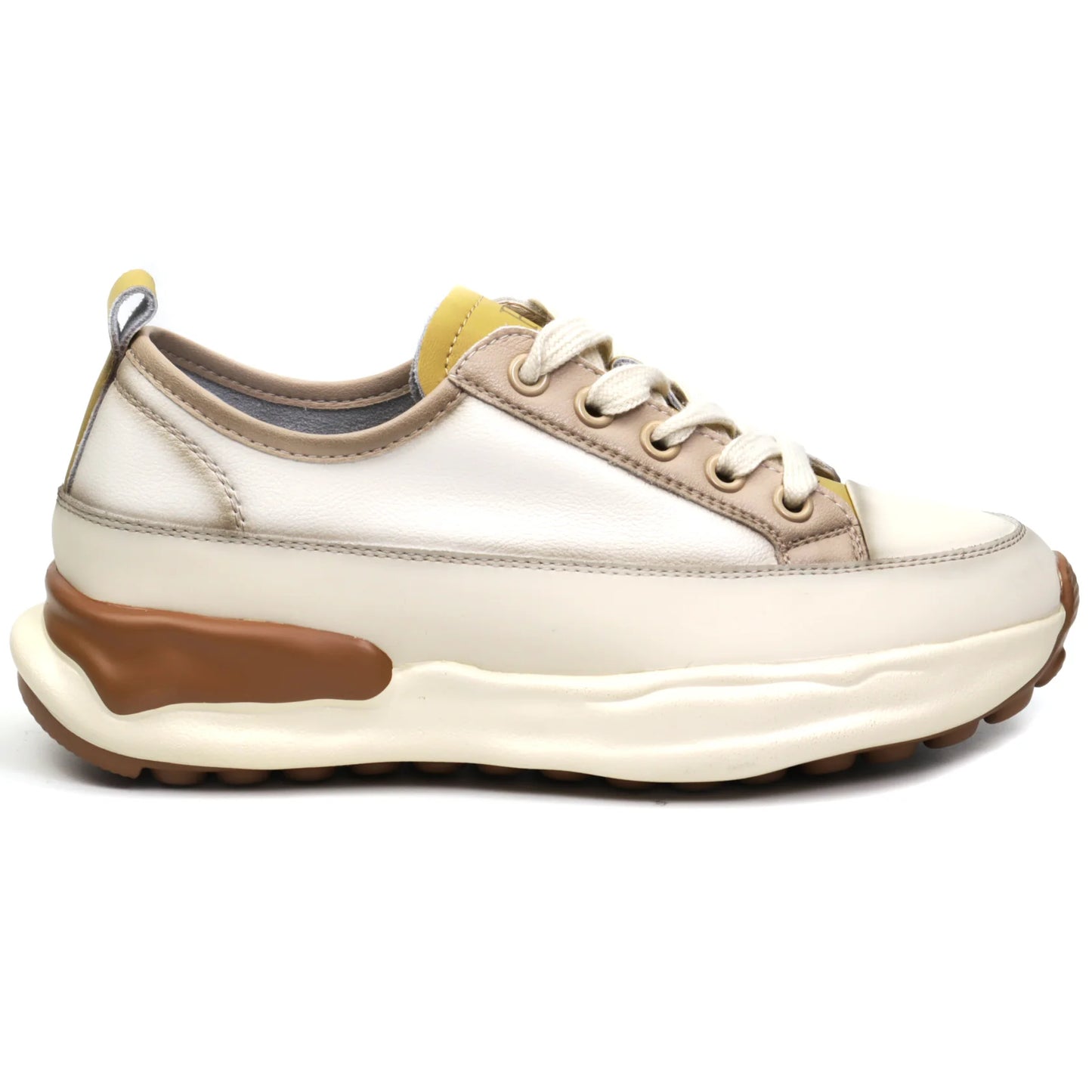 Women's sports sneakers natural leather FRANCO GERARDO 18001 beige yellow