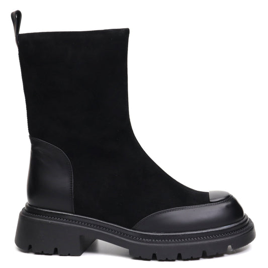 Ghete dama casual piele naturala 1340 negru velur