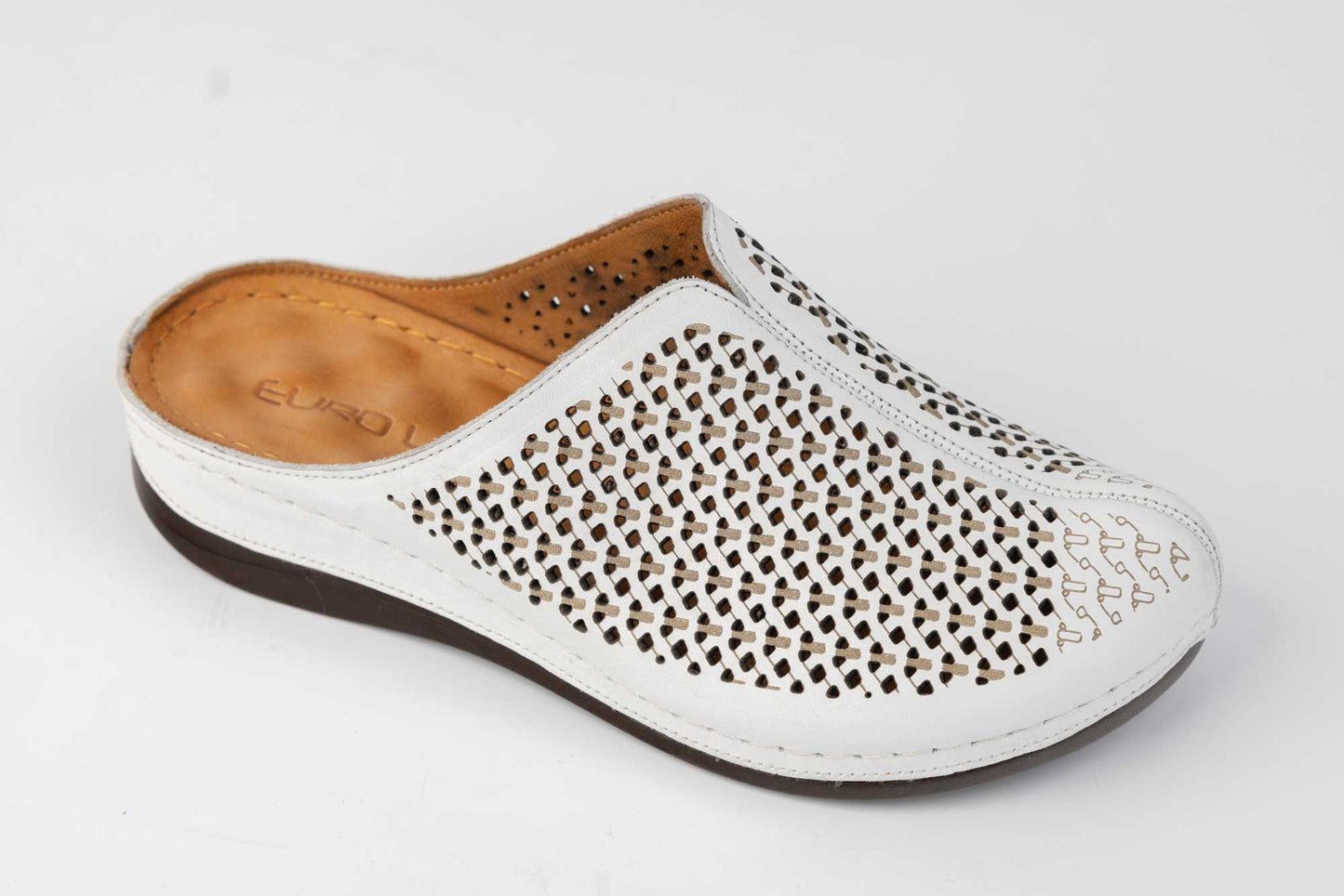 Women's perforated clogs made of natural leather LSD 321 White