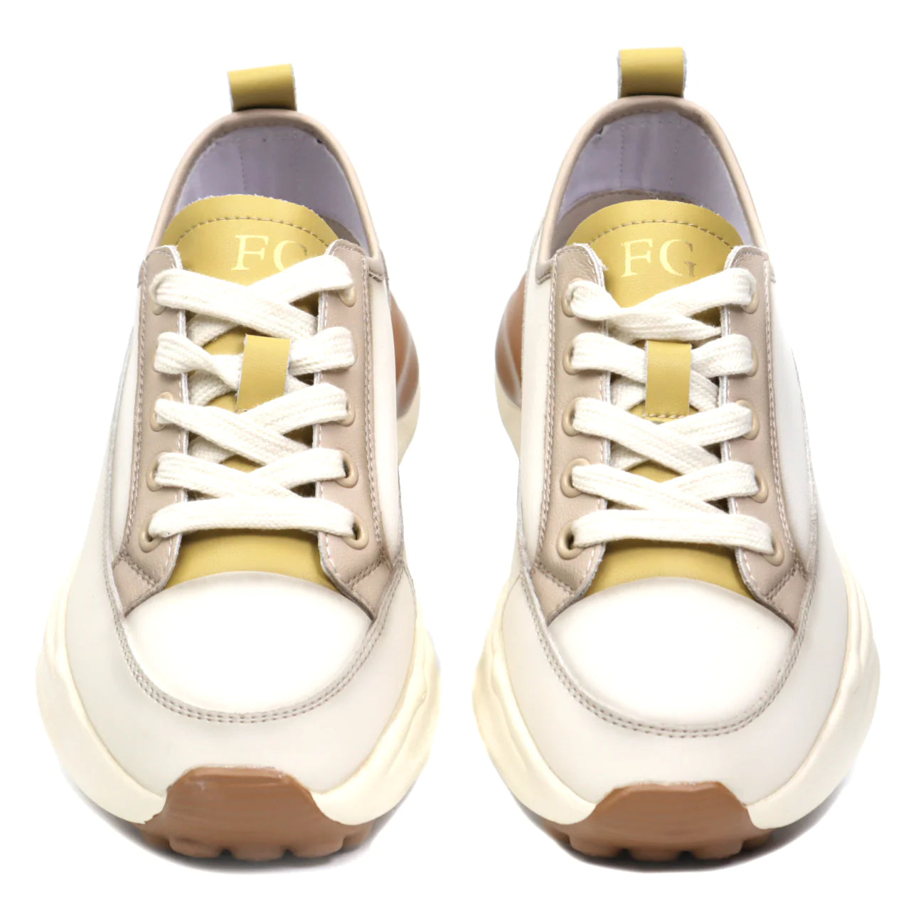 Women's sports sneakers natural leather FRANCO GERARDO 18001 beige yellow