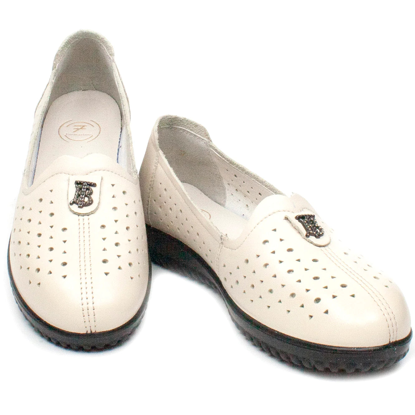 Women's casual shoes, natural leather, FORMAZIONE 30107, cream perf