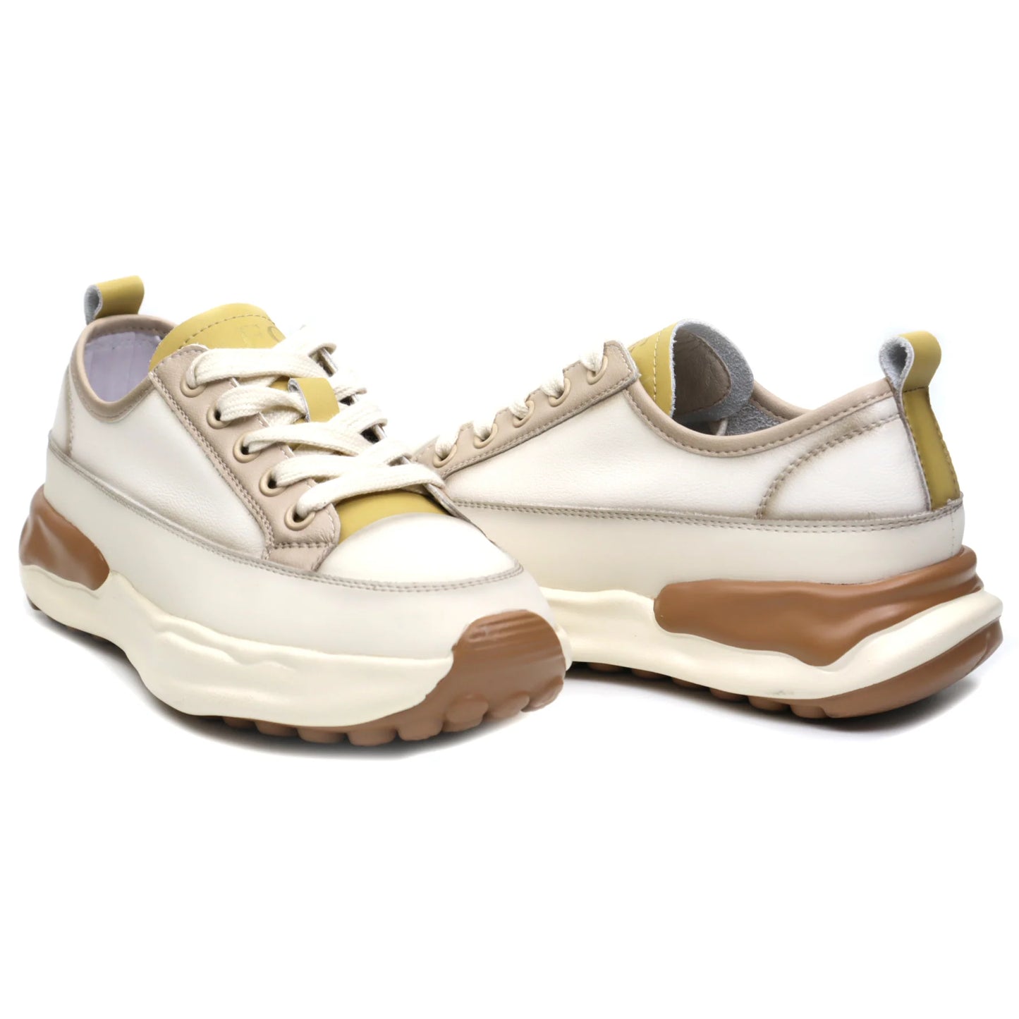 Women's sports sneakers natural leather FRANCO GERARDO 18001 beige yellow