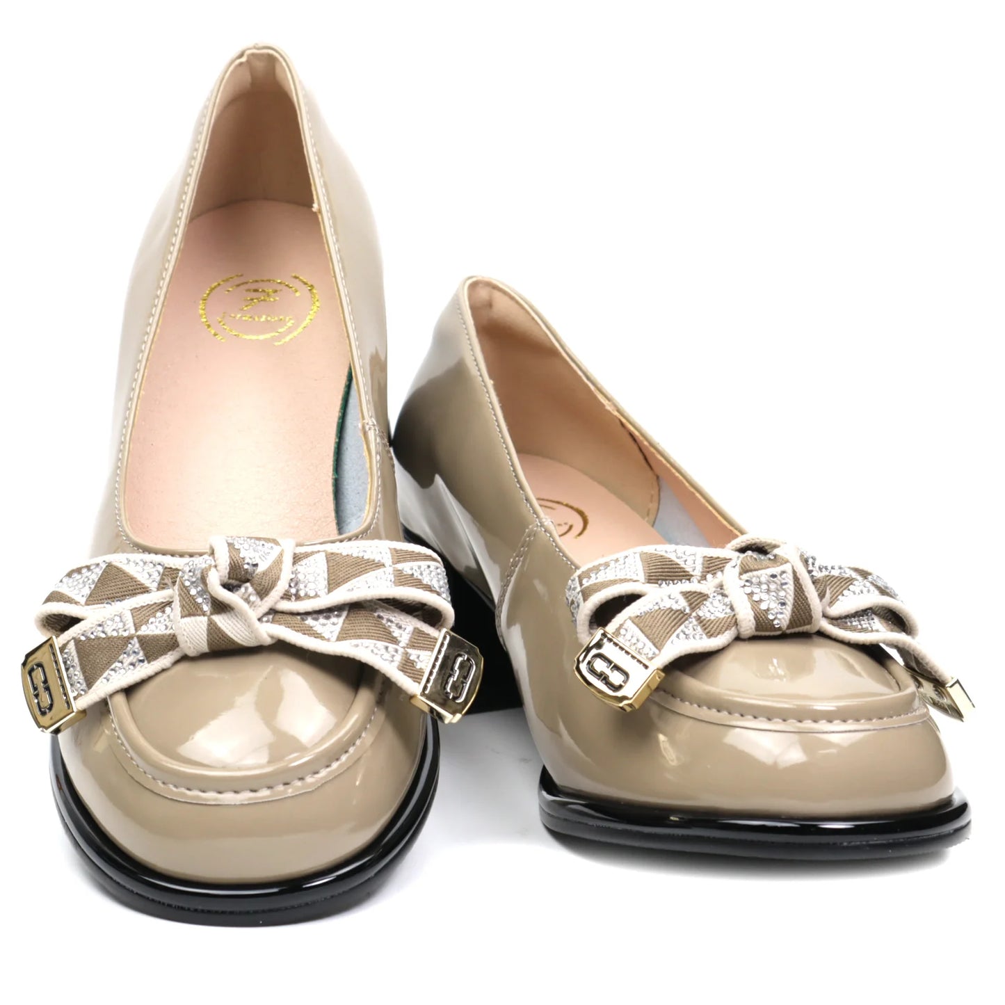 Women's casual shoes, genuine leather, FORMAZIONE 30, khaki, lacquer