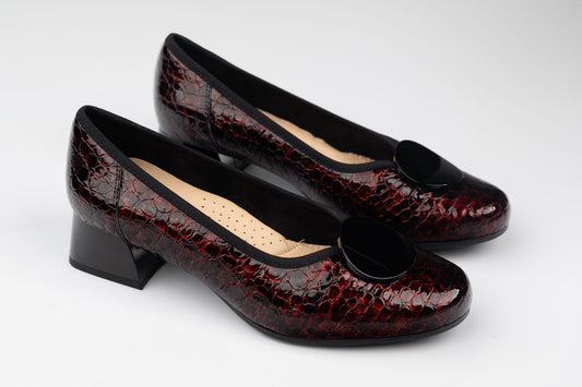 Pantofi damă piele naturală lăcuită PULSO 1563 Bordo croco XXL ( 1516)