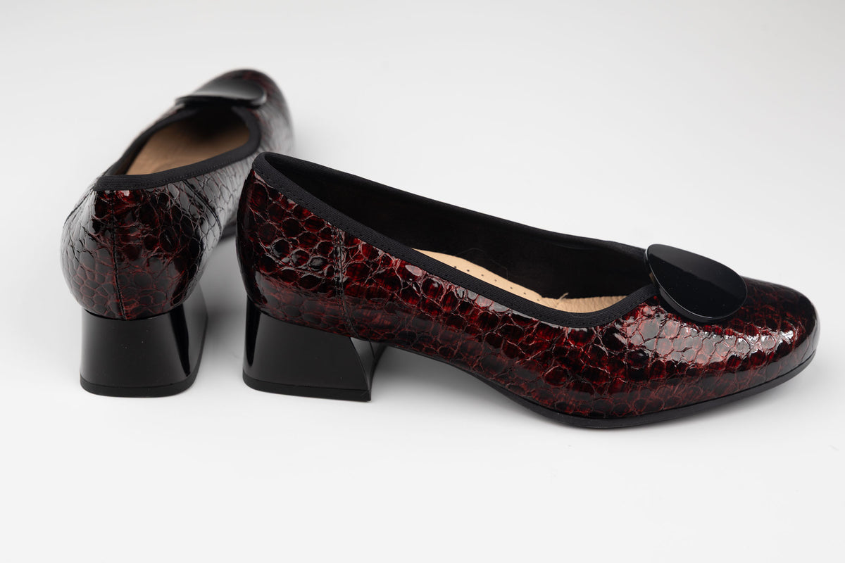 Pantofi damă piele naturală lăcuită PULSO 1563 Bordo croco XXL ( 1516)