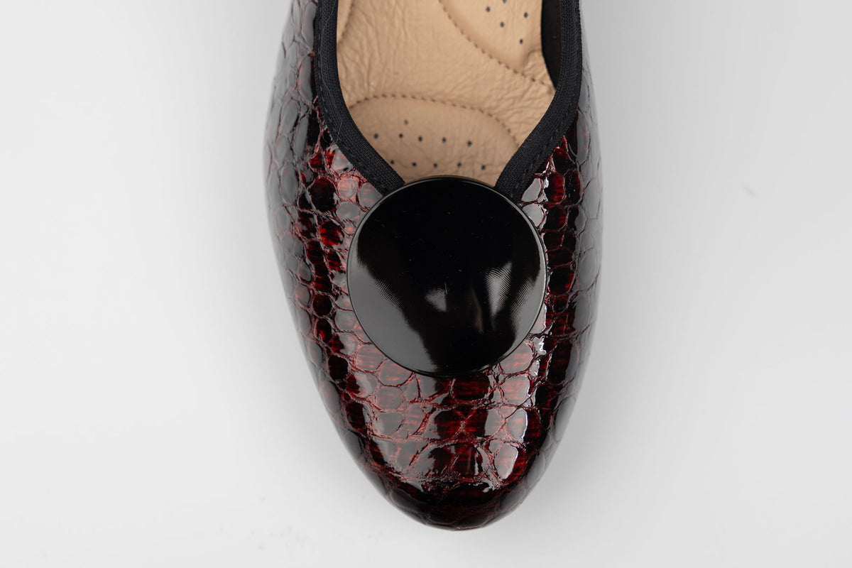 Pantofi damă piele naturală lăcuită PULSO 1563 Bordo croco XXL ( 1516)