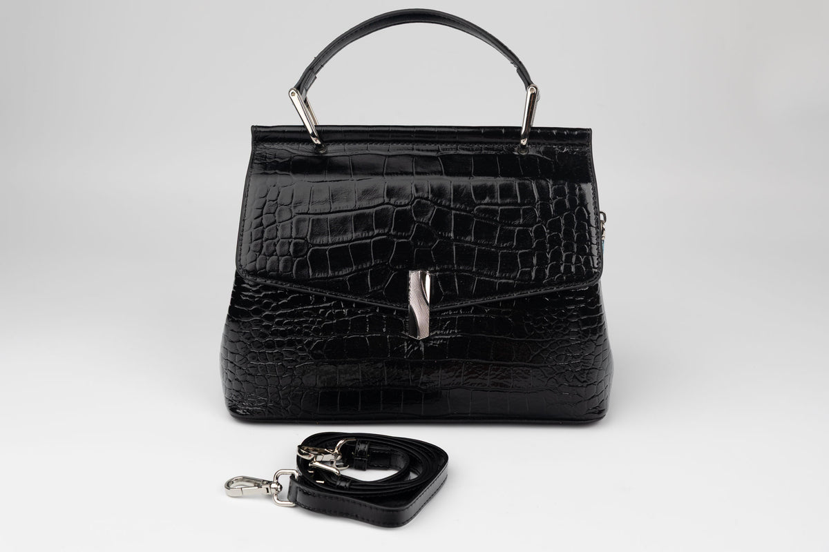 Poșetă damă piele naturală FENIX FASHION 8601 Negru croco