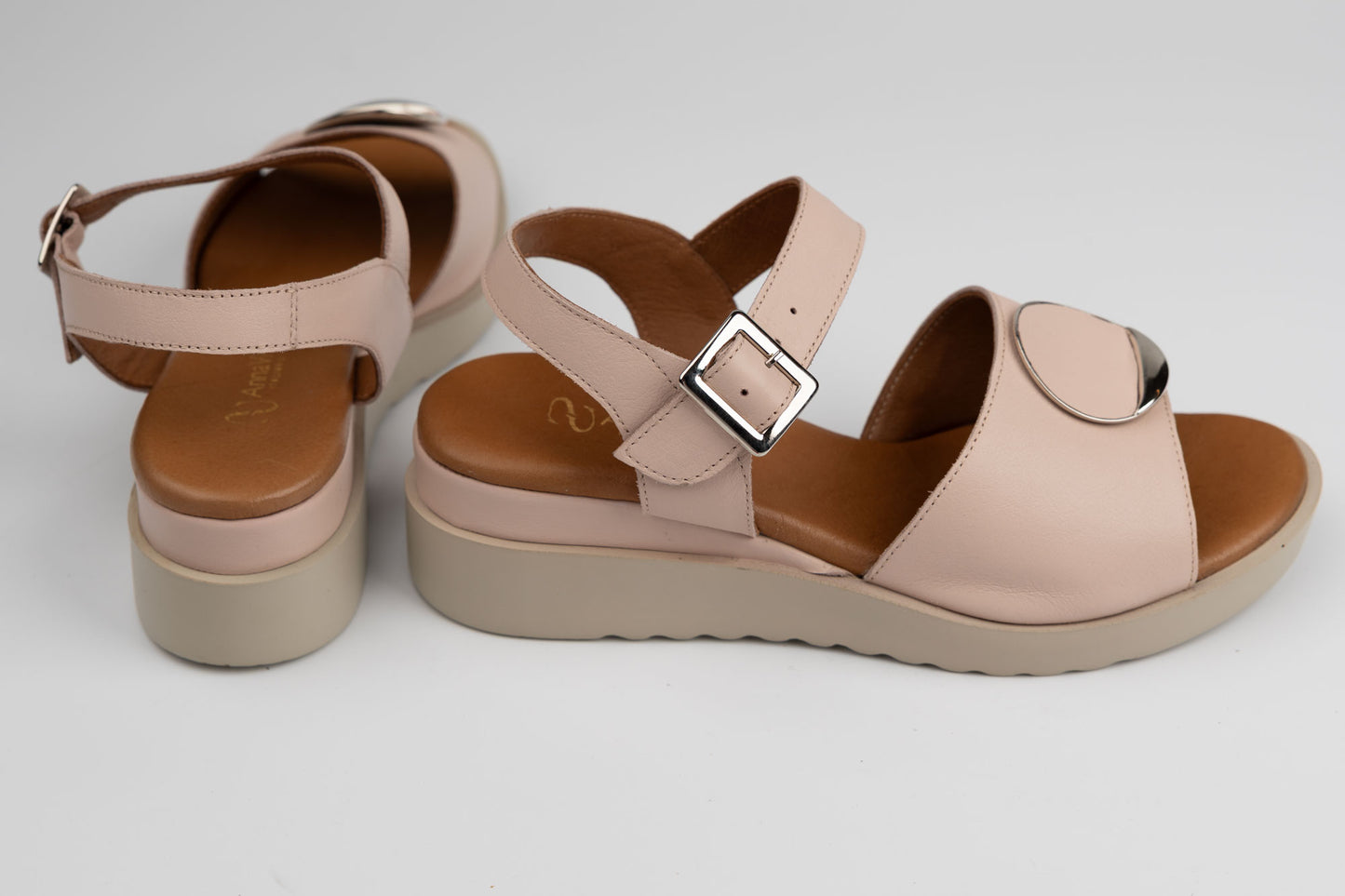Sandale damă piele naturală ANNA V 361 Pudră ( 36-40)
