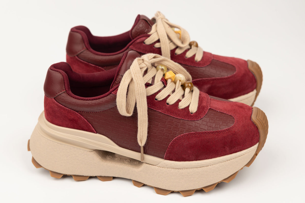 Adidași damă piele naturală FEELING 68102 Roșu