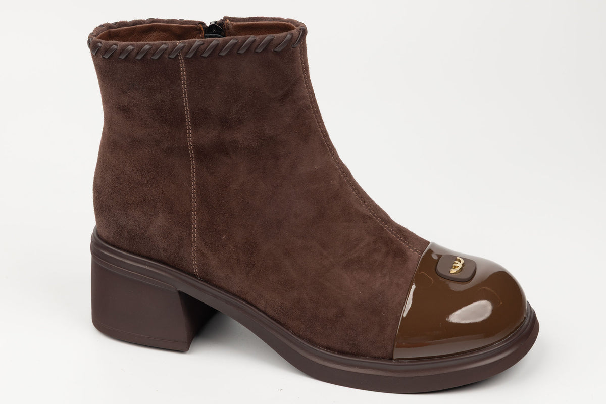 Ghete damă piele naturală velur+lac BETINA 53163 Maro vel (35-40)