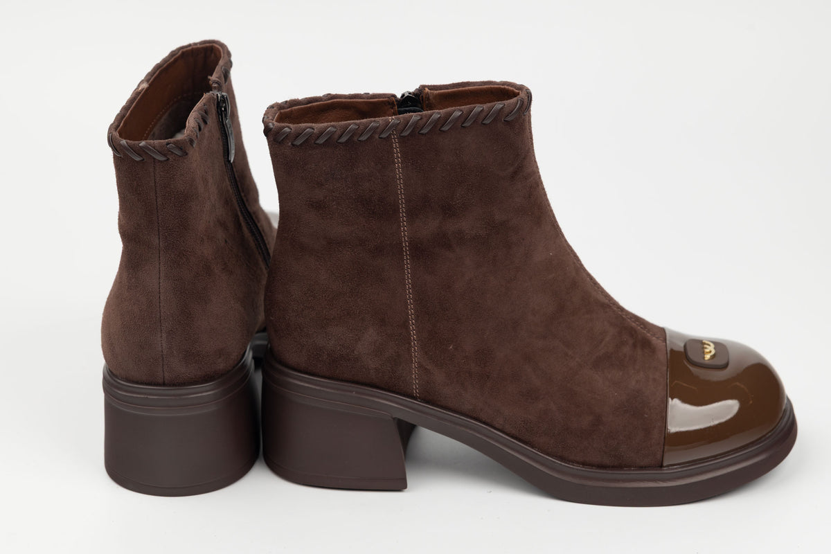Ghete damă piele naturală velur+lac BETINA 53163 Maro vel (35-40)