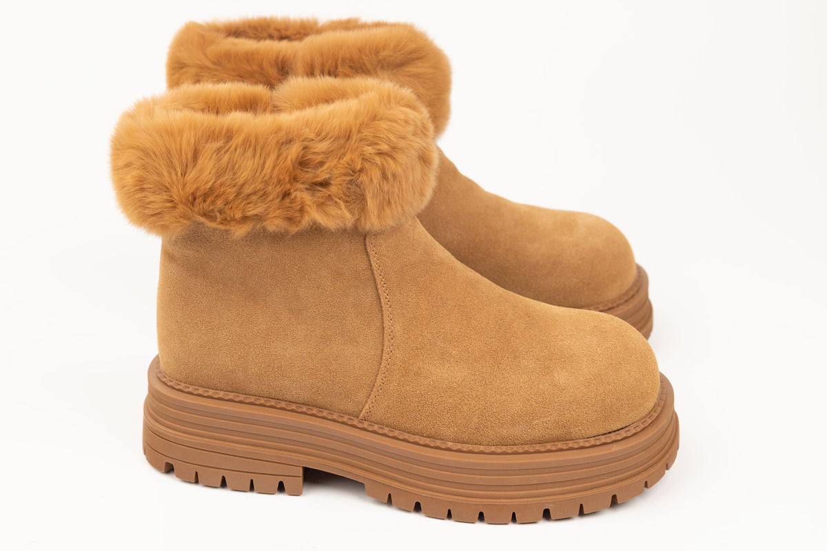Ghete damă piele naturală întoarsă FEELING 8868 Camel velur (35-40)