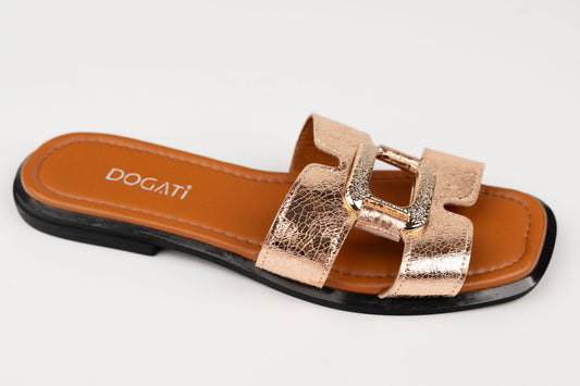 Șlapi damă piele naturală DOGATI 0025 Arămiu ( papuci)