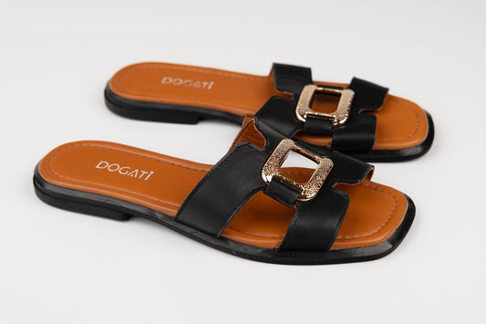 Șlapi damă piele naturală DOGATI 0025 Negru ( papuci)
