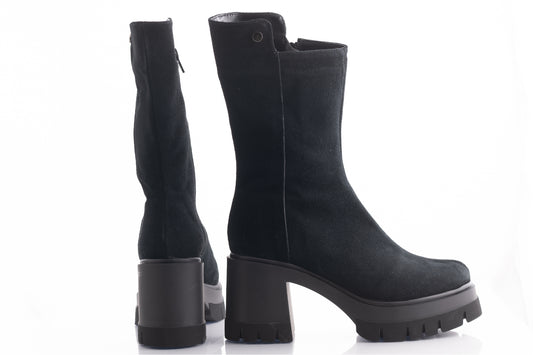 Ghete dama casual piele naturala întoarsă PERLA 1653 negru velur