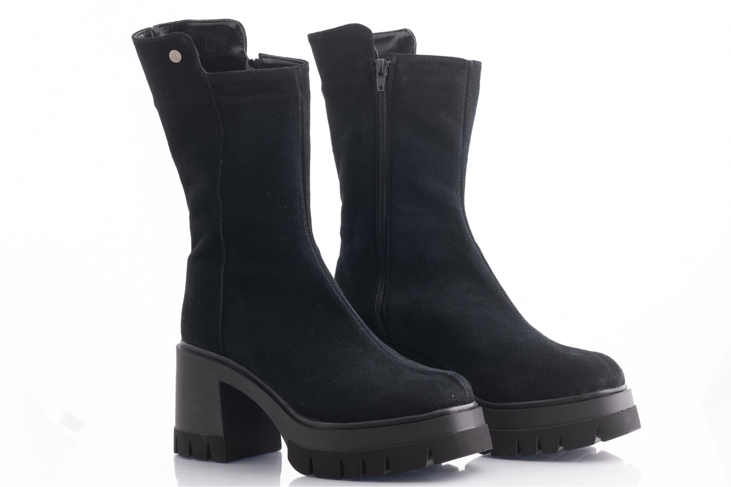 Women's casual boots made of genuine suede leather PERLA 1653 black velour