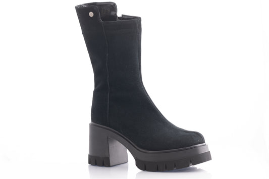Ghete dama casual piele naturala întoarsă PERLA 1653 negru velur