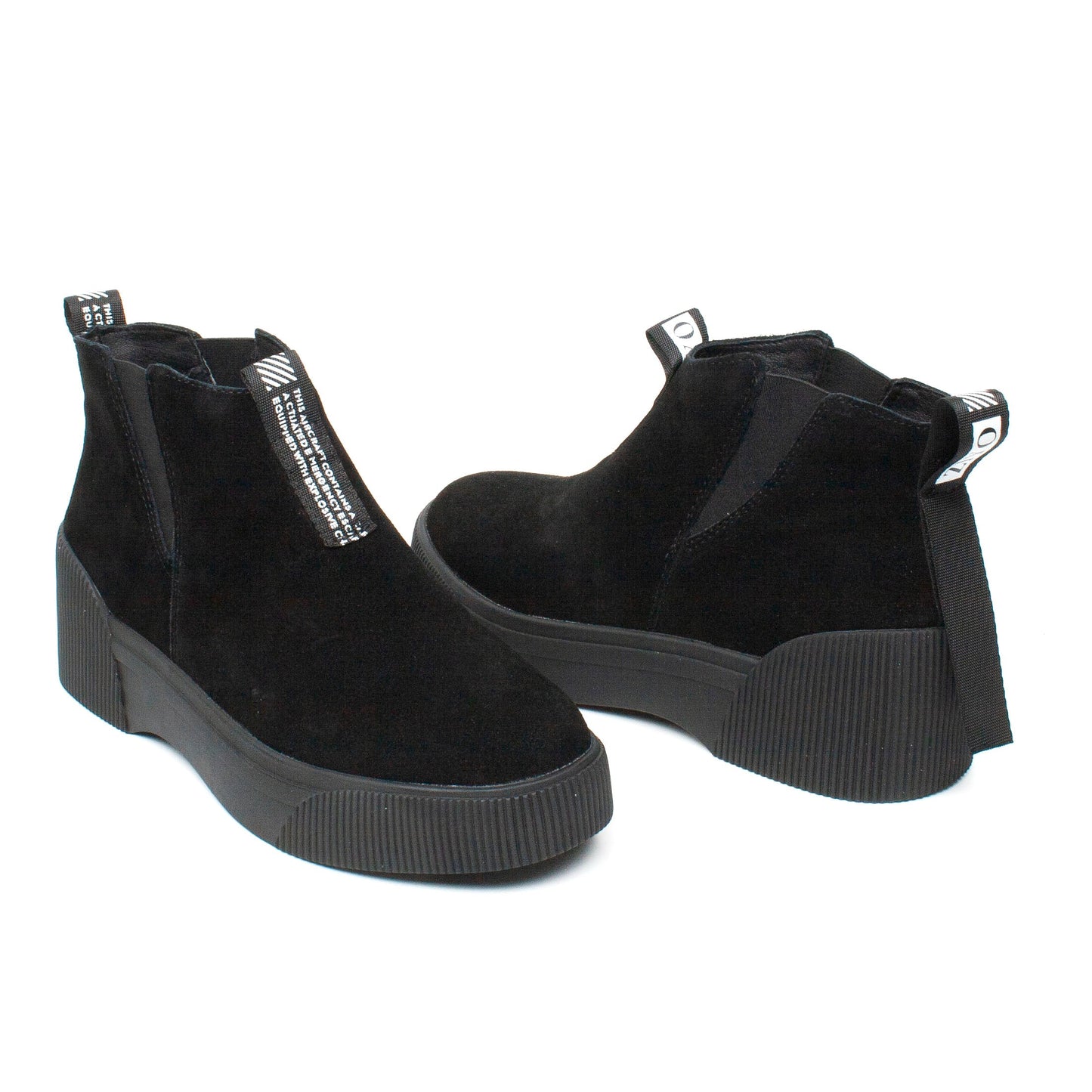 Women's casual boots made of genuine leather INFINITY 906 black velour