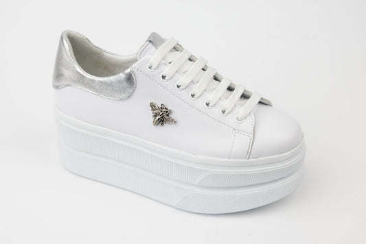 Pantofi dama casual piele naturală PERLA 3386 Alb argintiu