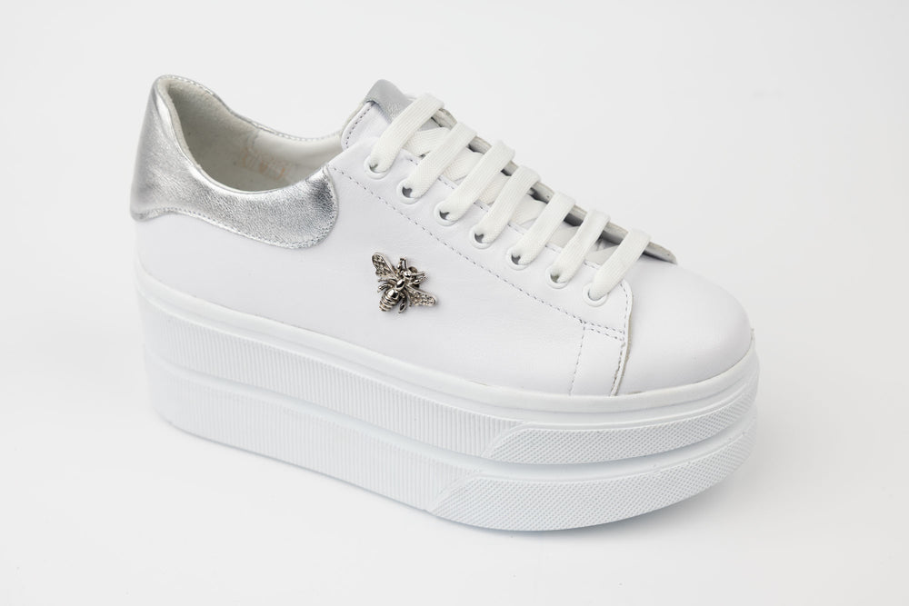 Pantofi dama casual piele naturală PERLA 3386 Alb argintiu