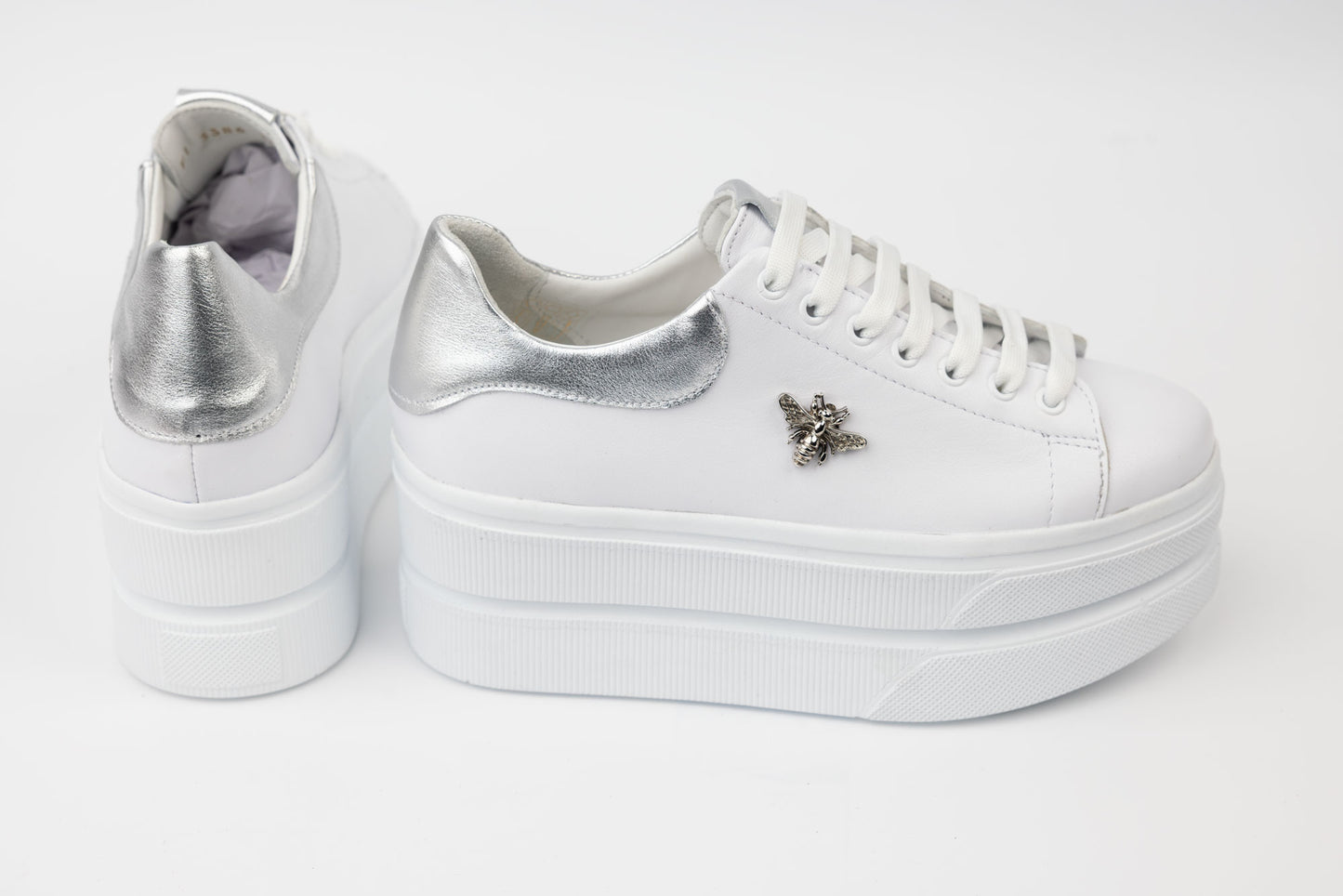 Pantofi dama casual piele naturală PERLA 3386 Alb argintiu