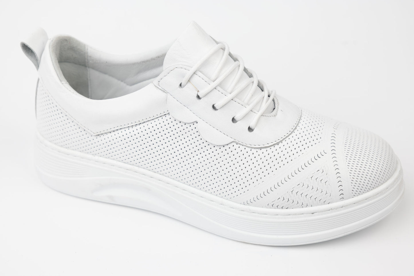 Women's perforated genuine leather shoes JOHAN 1006 White
