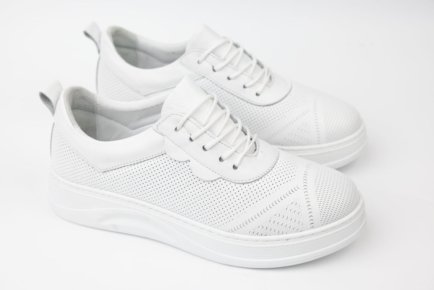 Women's perforated genuine leather shoes JOHAN 1006 White