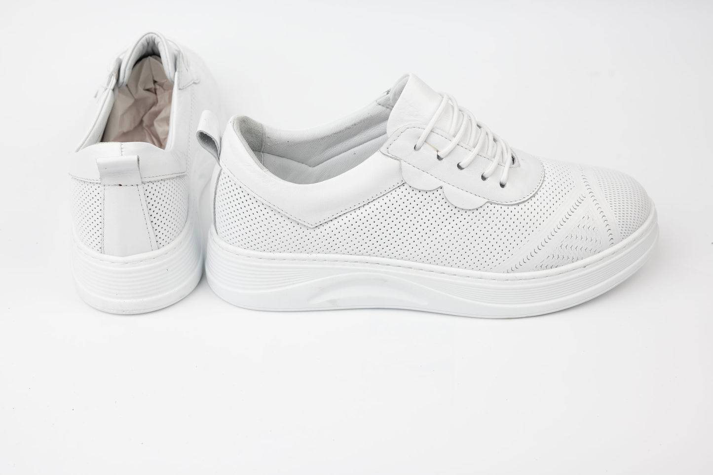 Women's perforated genuine leather shoes JOHAN 1006 White