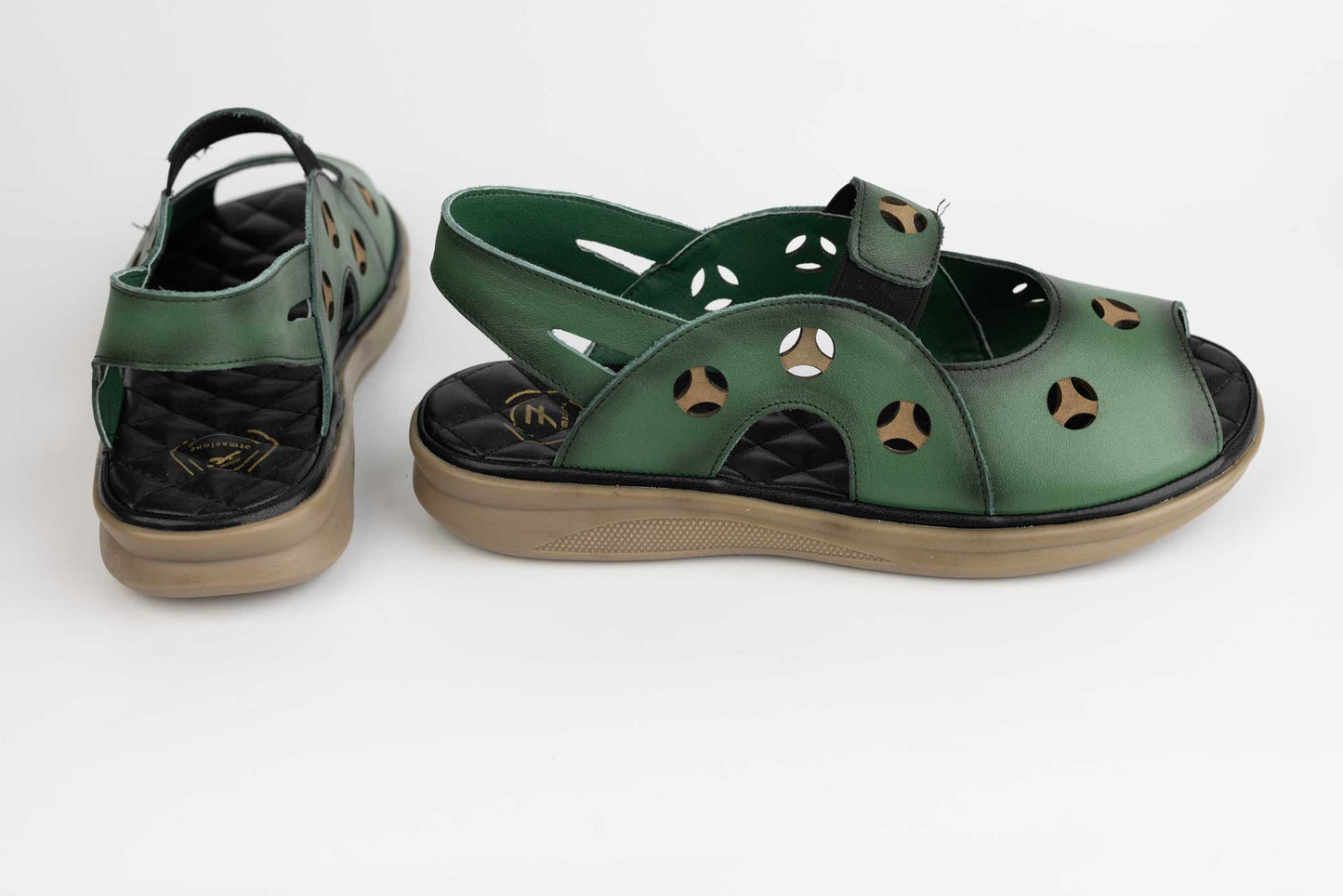 Women's sandals made of genuine leather FORMAZIONE 1388 Green