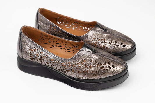 Pantofi dama piele naturală talpa ortopedica LSD 165 Nichel