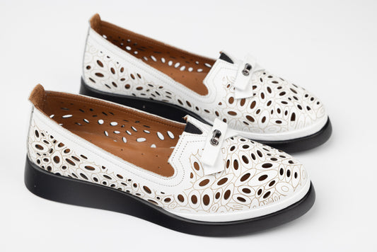 Pantofi dama piele naturală perforați LSD 81 Alb