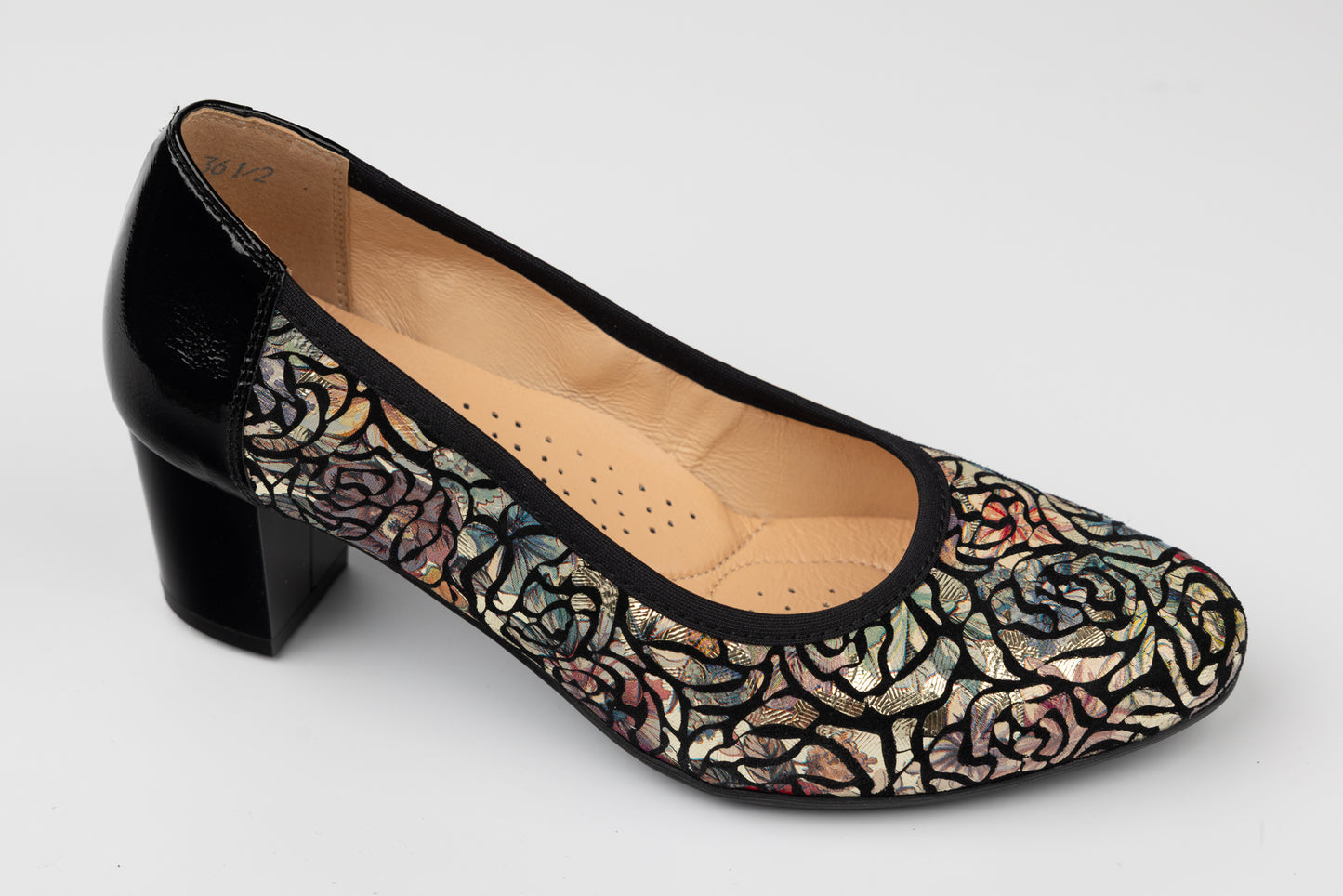 Pantofi dama piele naturală PULSO 372 N flori XXL