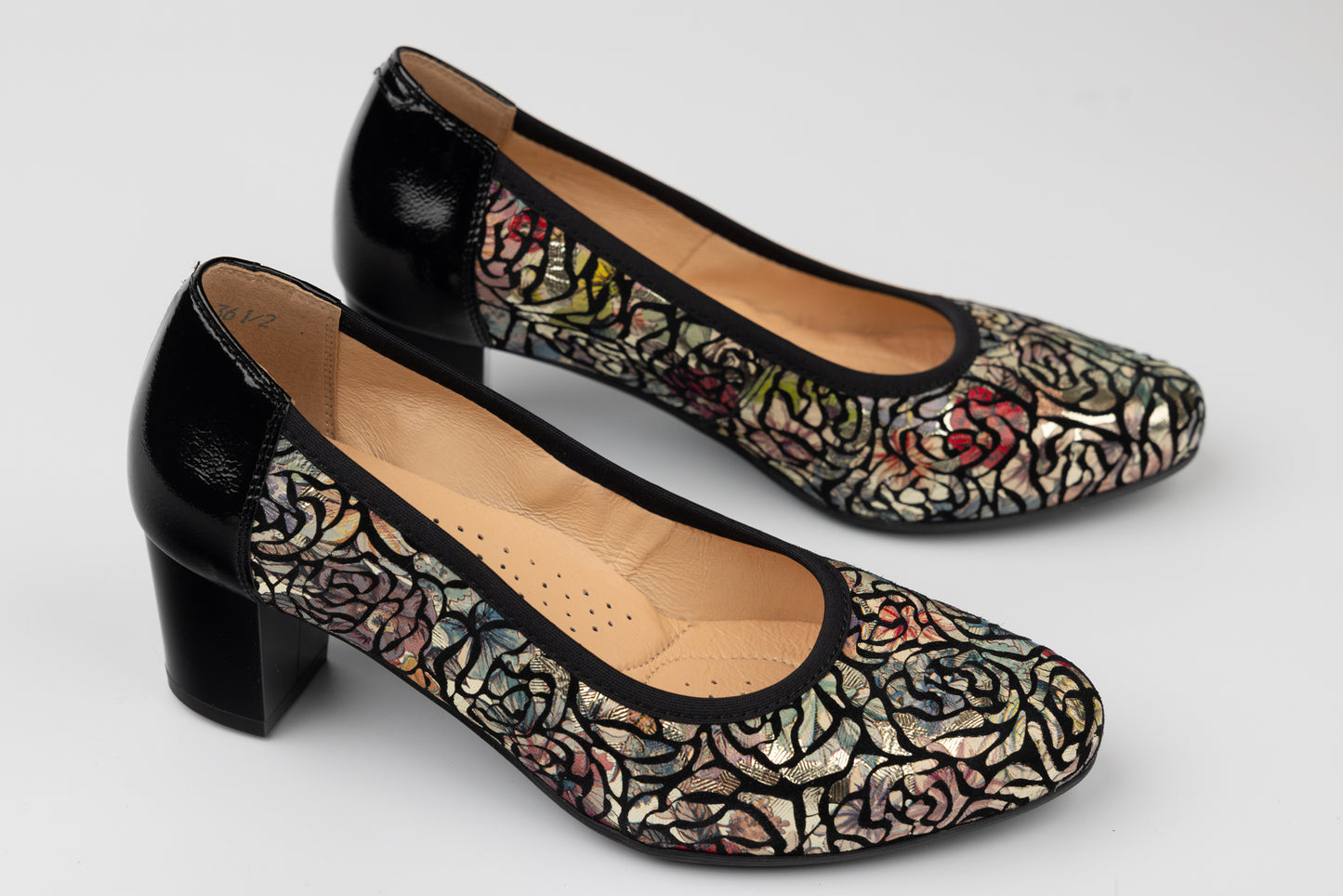 Pantofi dama piele naturală PULSO 372 N flori XXL