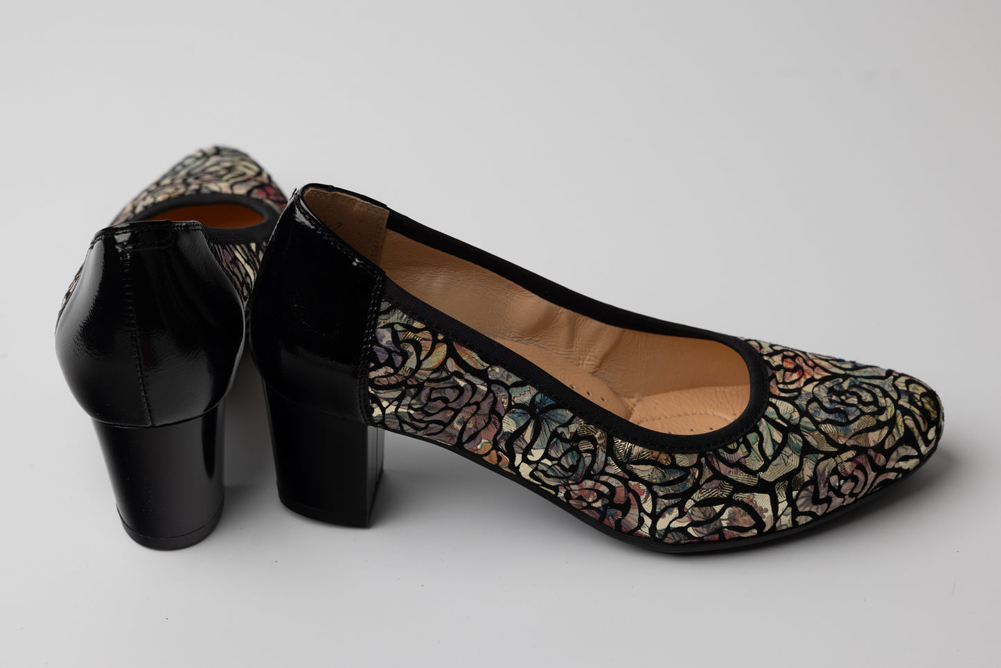 Pantofi dama piele naturală PULSO 372 N flori XXL