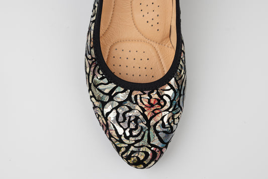 Pantofi dama piele naturală PULSO 372 N flori XXL