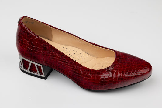 Pantofi dama piele naturală PULSO1578 Bordo lac croco