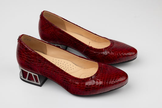 Pantofi dama piele naturală PULSO1578 Bordo lac croco