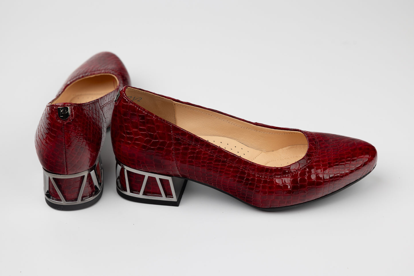 Pantofi dama piele naturală PULSO1578 Bordo lac croco