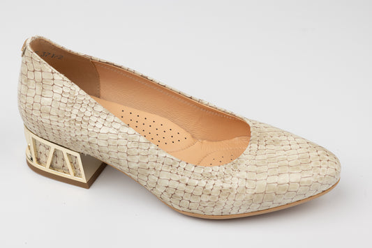 Pantofi dama piele naturală PULSO 1578 Bej lac croco XXL