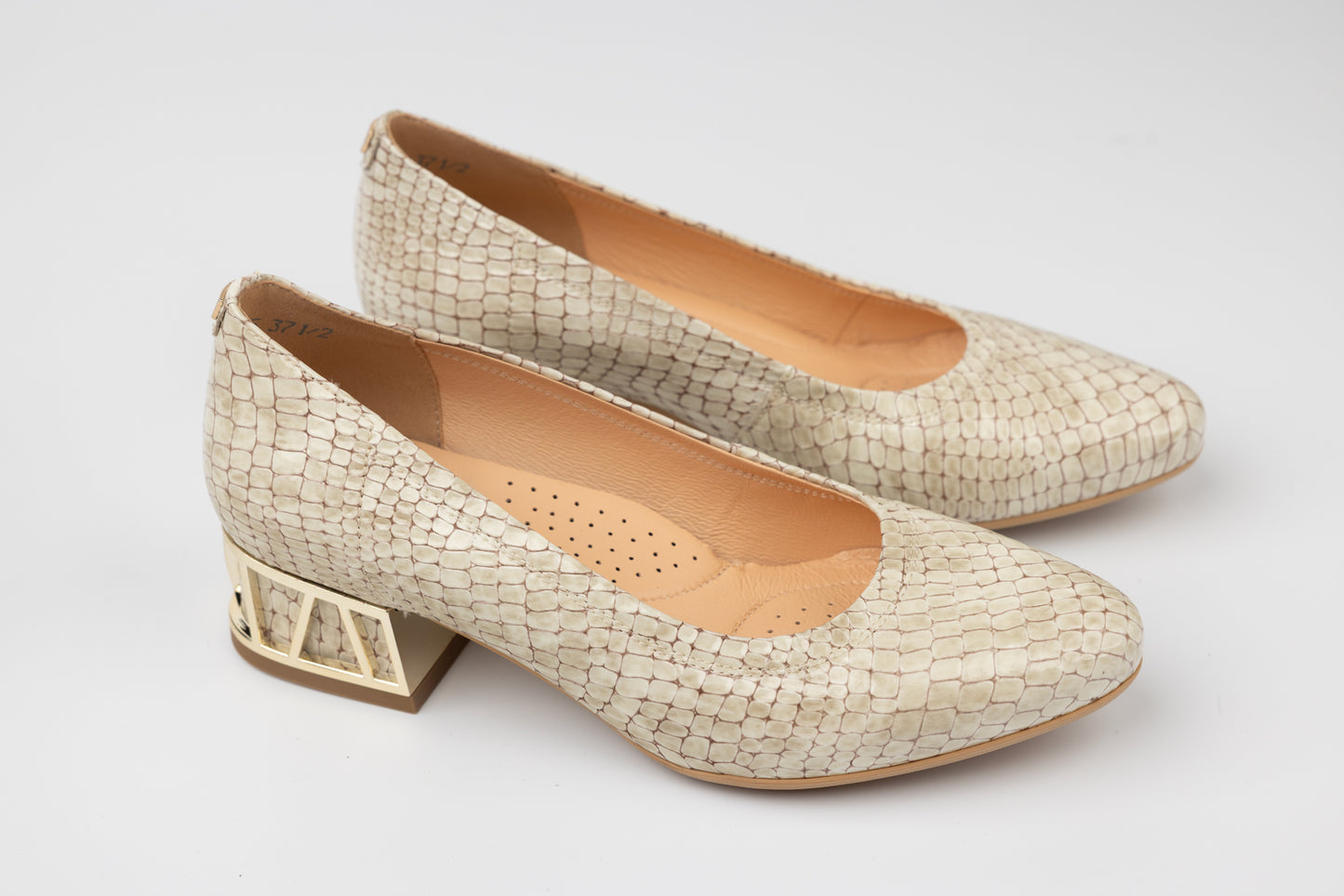 Pantofi dama piele naturală PULSO 1578 Bej lac croco XXL