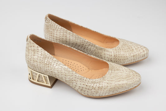 Pantofi dama piele naturală PULSO 1578 Bej lac croco XXL
