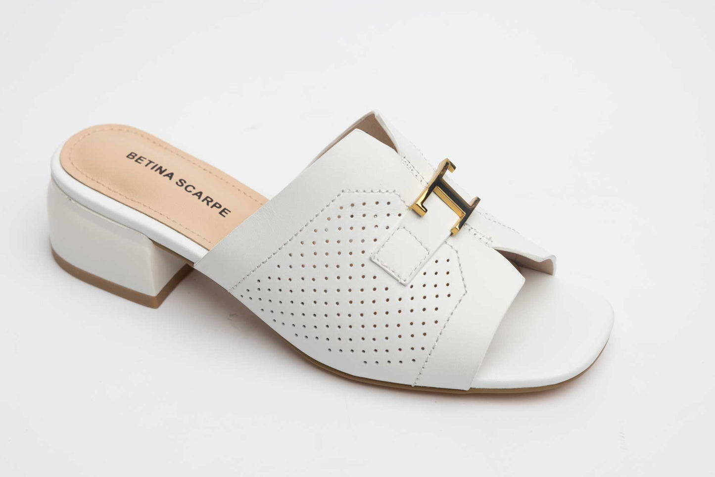 Women's clogs made of natural leather, studded with BETINA 5958, White